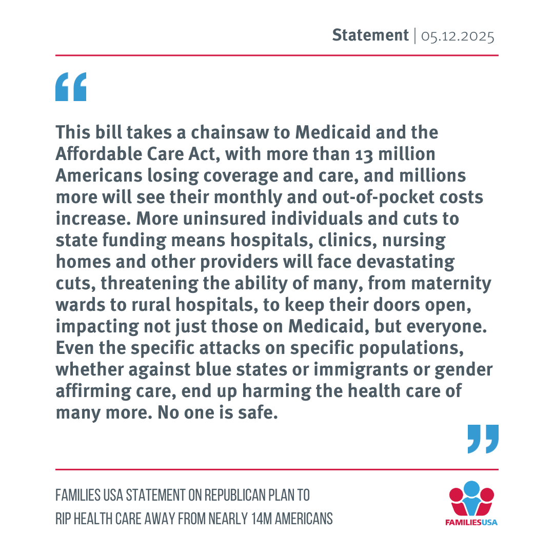 Families USA Statement on Republican Plan to Slash Medicaid and Rip Health Care Away from Nearly 14 Million Americans